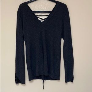 heather sweater lace-up back with lace detail